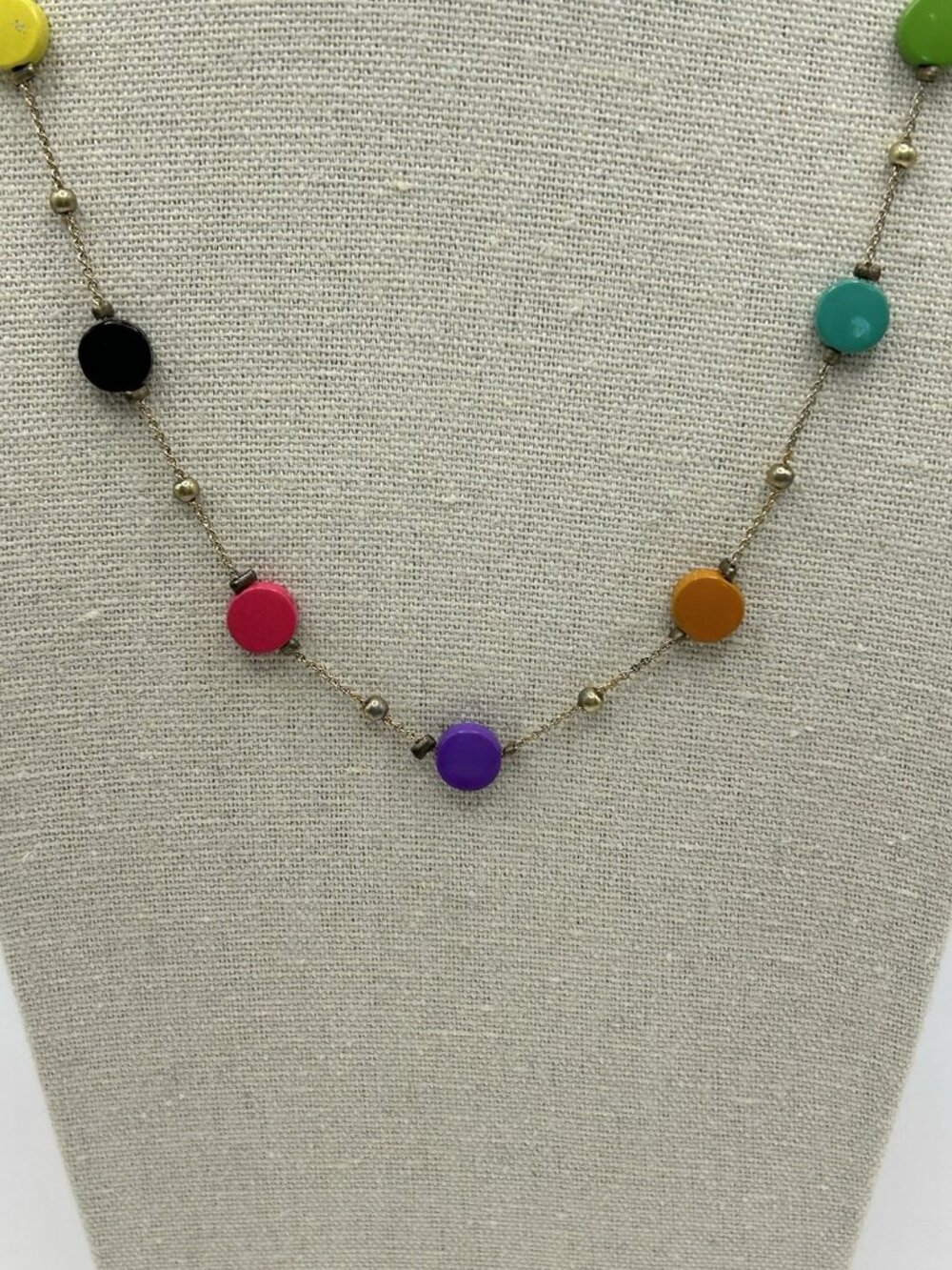 Vintage Colorful Painted Metal Bead Necklace Gold Tone Chain Boho Mod Retro Fun - Picture 2 of 16